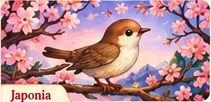Pájaro sobre rama con cerezos